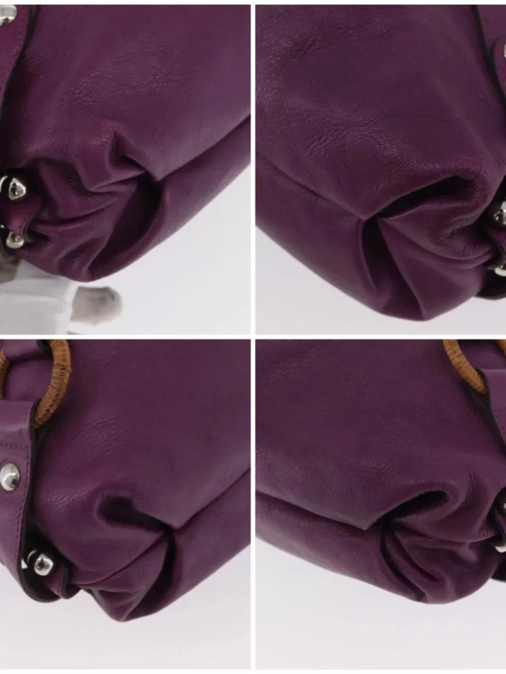 Salvatore Ferragamo Gancini Hand Bag Leather Purple Silver Auth LNZ629